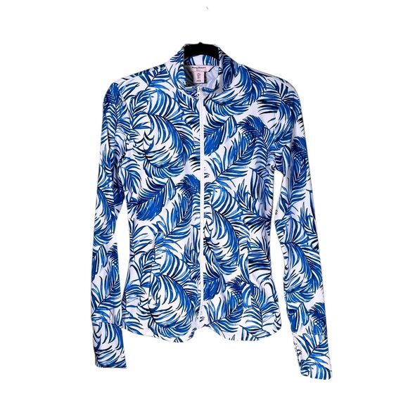 Tommy Bahama Golf Zip Up Jacket Blue White Sporty Vacation Tropical Resortwear S - Picture 1 of 9